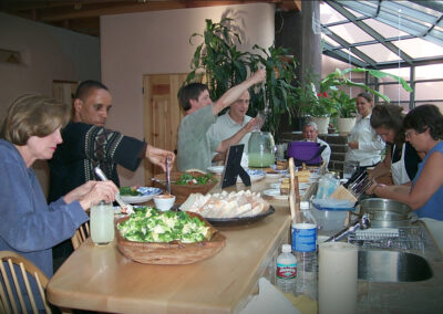 An executive team enjoying a catered lunch.