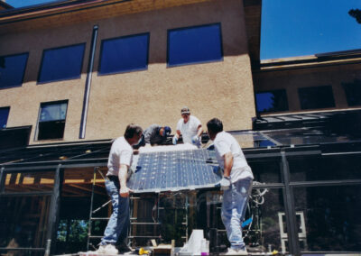There are 18 of these innovative “built-In solar PV glass” panels which are embedded as a skylight in the solar chef’s kitchen and greenhouse on the second floor. This system is designed to make 4kW and power half the house.